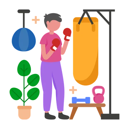 Homem praticando boxe  Ilustração