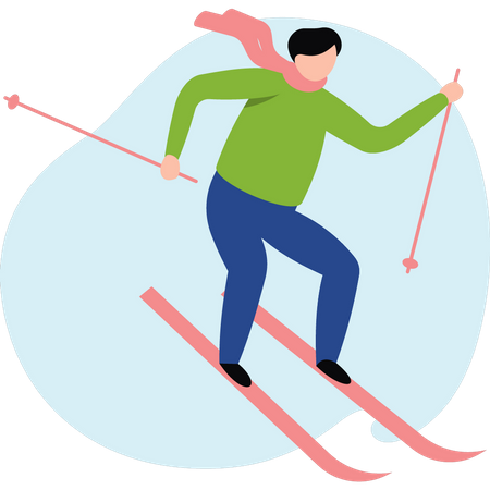 Homem praticando esqui no gelo  Ilustração