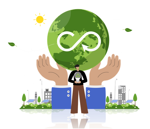 Homem praticando práticas sustentáveis enfatizando a responsabilidade global  Ilustração