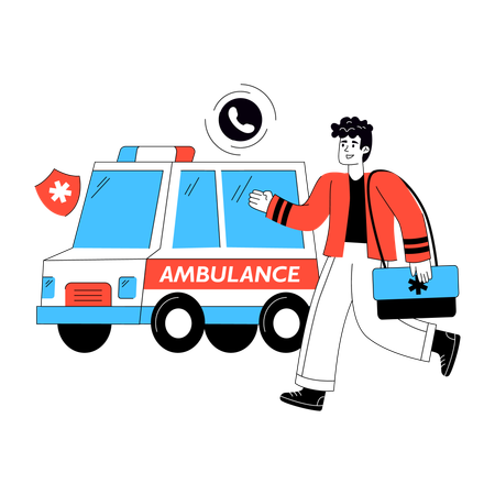 Homem precisa de emergência em Transporte Médico  Illustration