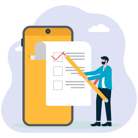 Homem preenchendo lista de verificação online  Ilustração