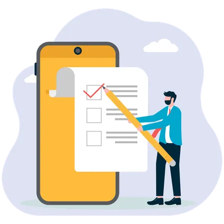 Homem preenchendo lista de verificação online  Ilustração