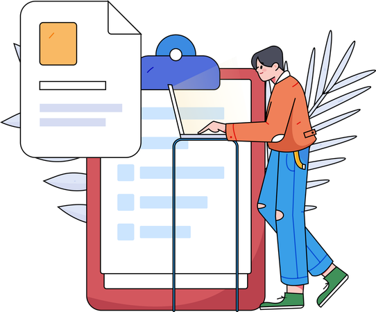 Homem preenchendo pesquisa on-line no laptop  Ilustração