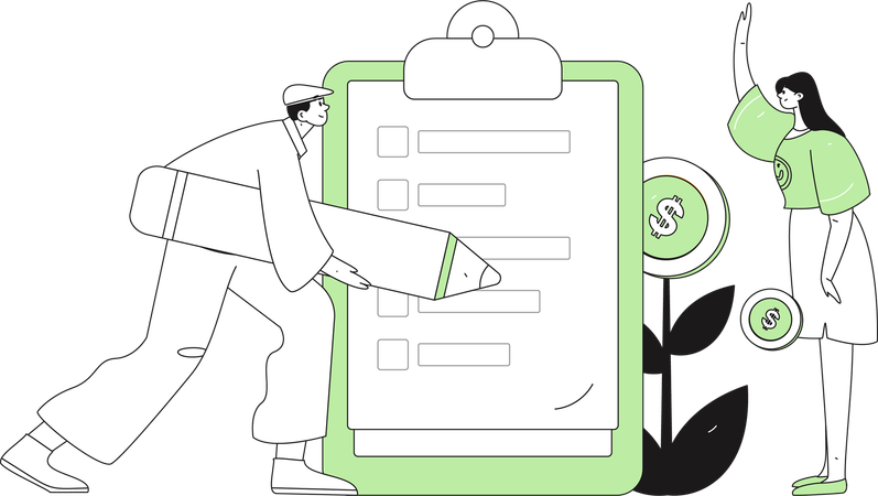 Homem preenchendo o Sistema de Feedback do Cliente  Ilustração