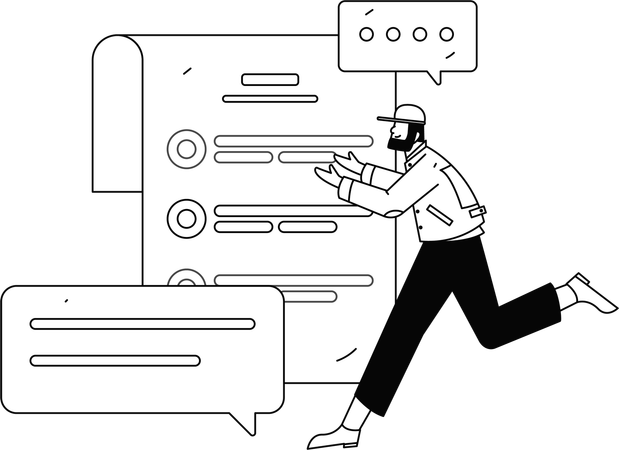 Homem preenchendo o Sistema de Feedback do Cliente  Ilustração