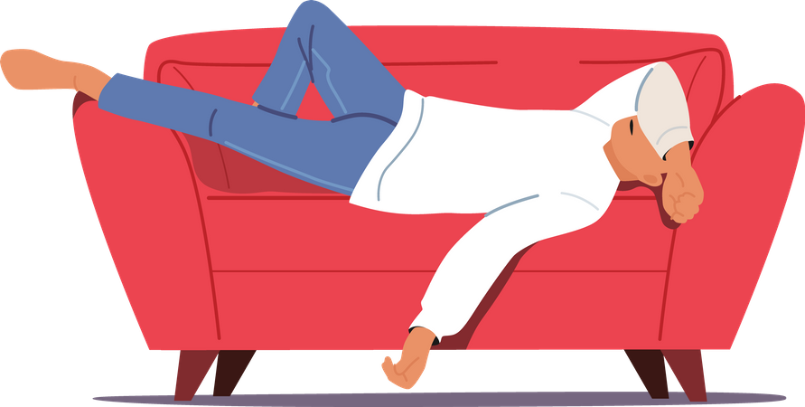 Homem preguiçoso dormindo no sofá  Ilustração