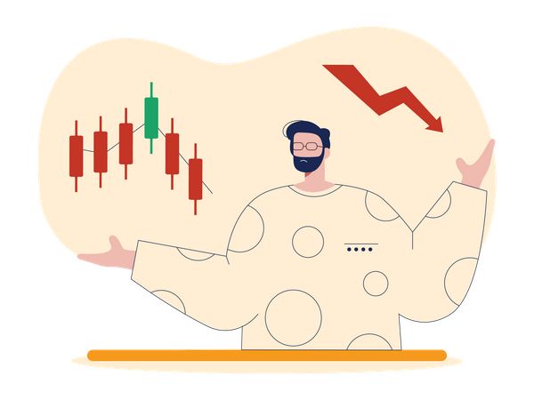 Homem preocupado com a quebra do mercado  Ilustração