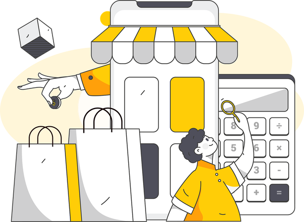 Homem procura loja online  Ilustração
