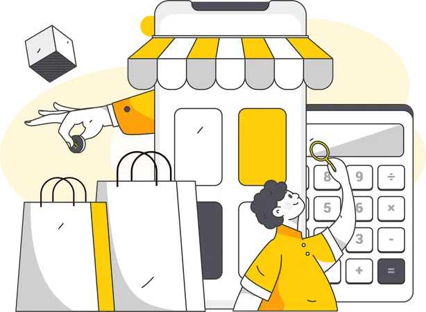 Homem procura loja online  Ilustração