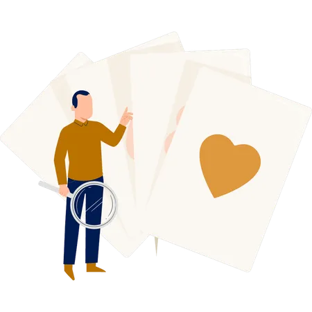 Homem procurando cartas de pôquer diferentes  Ilustração