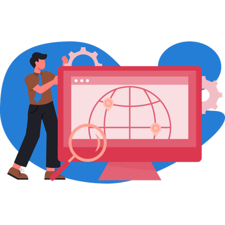 Homem procurando localização global  Ilustração