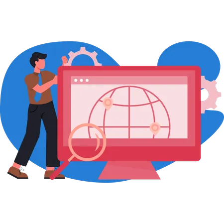 Homem procurando localização global  Ilustração