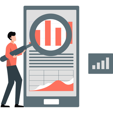 Homem procurando gráfico analítico  Ilustração