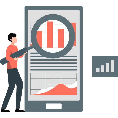 Homem procurando gráfico analítico  Ilustração