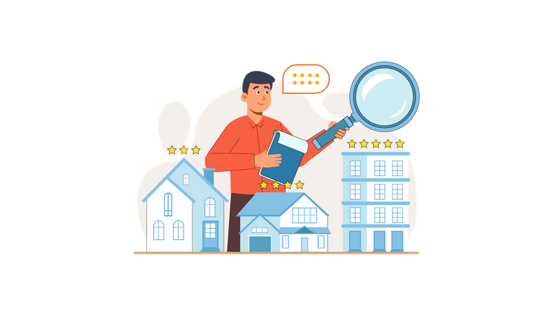 Homem procurando imóveis  Illustration