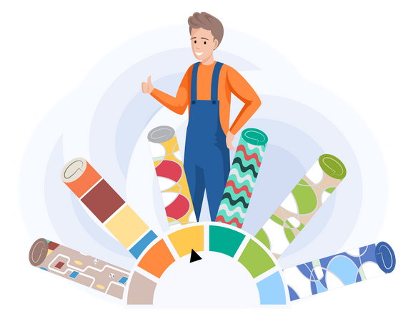 Homem projetando design de tecido  Ilustração
