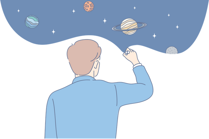 Homem projetando sistema solar  Ilustração