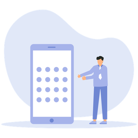 Homem protege informações em smartphones com senhas e códigos  Ilustração