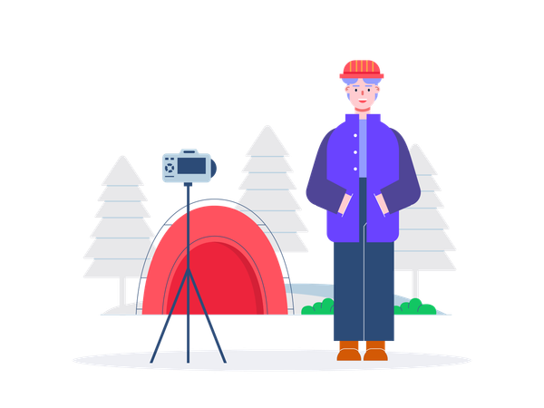 Homem publica blog sobre viagens  Ilustração