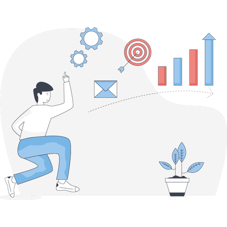 Homem pula entusiasticamente enquanto segura um plano de negócios expressando entusiasmo e motivação por suas ideias  Ilustração