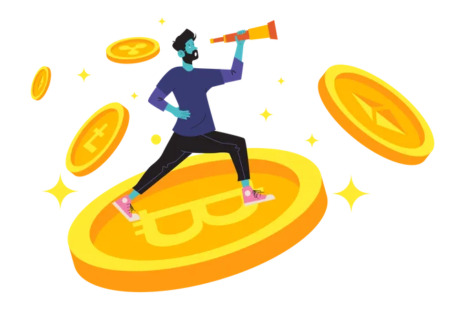 Homem procura investidor bitcoin  Ilustração