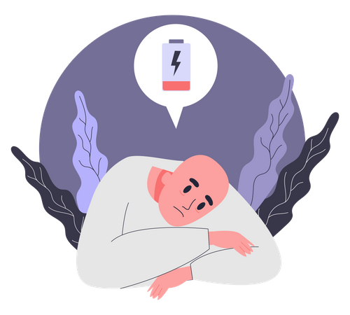 Homem que sofre de baixa energia devido à quimioterapia  Ilustração