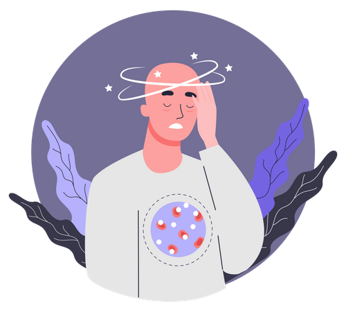 Homem que sofre de deficiência de ferro  Ilustração