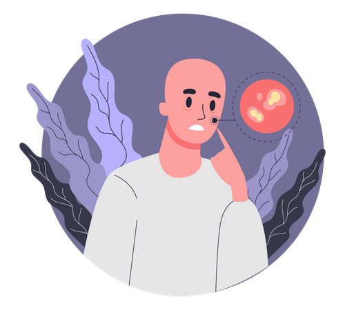 Homem que sofre de ulceração oral devido à quimioterapia  Ilustração