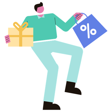 Homem recebe vale-compras em compras a granel  Ilustração