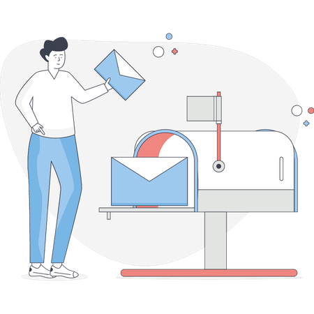 Homem recebendo correspondência na caixa  Ilustração