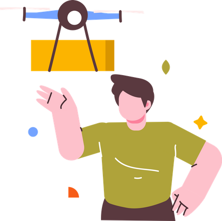 Homem recebendo entrega através de drone  Ilustração
