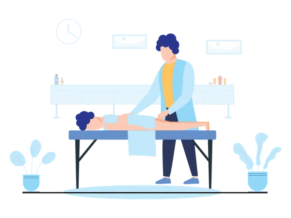 Homem recebendo massagem de massagistas  Ilustração