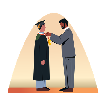 Homem recebendo medalha de formatura  Ilustração