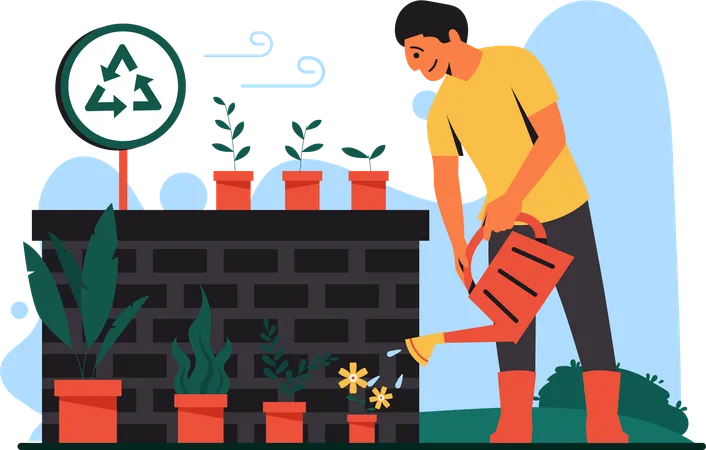 Homem regando planta  Ilustração