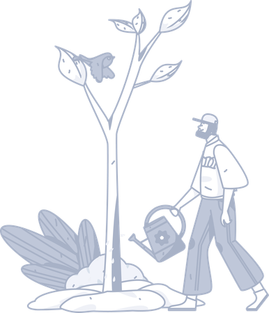 Homem regando planta  Ilustração