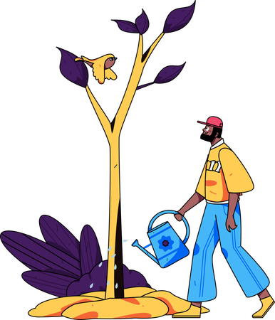 Homem regando planta  Ilustração