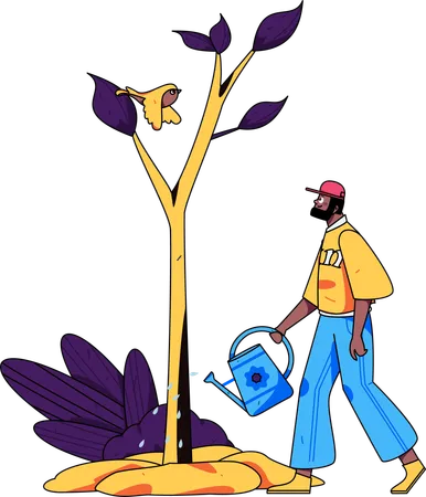 Homem regando planta  Ilustração