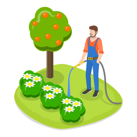 Homem regando planta  Ilustração