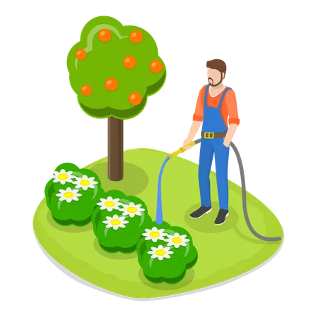 Homem regando planta  Ilustração