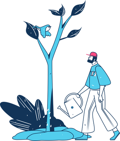 Homem regando planta  Ilustração