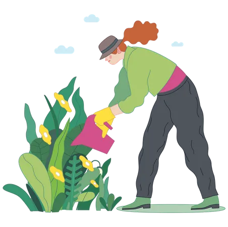 Mulher regando planta  Ilustração