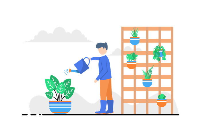 Homem regando planta  Ilustração