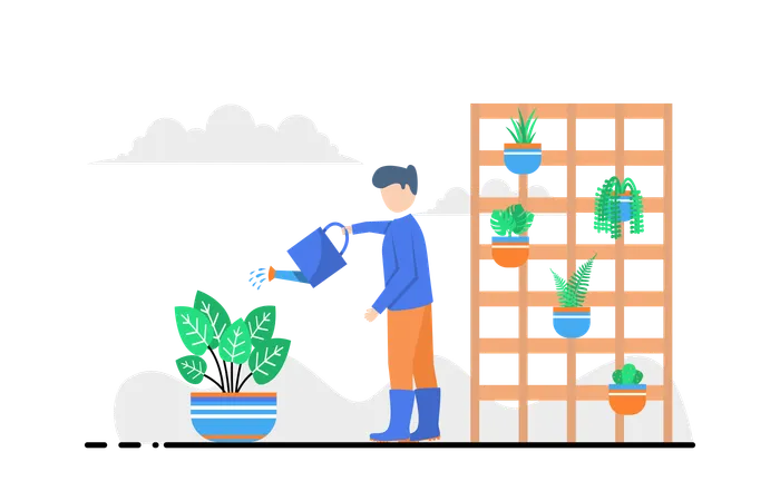 Homem regando planta  Ilustração