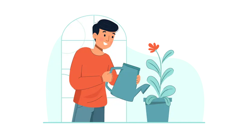 Homem regando planta  Ilustração