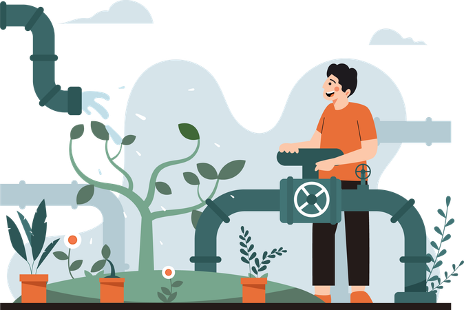 Homem regando plantas  Ilustração