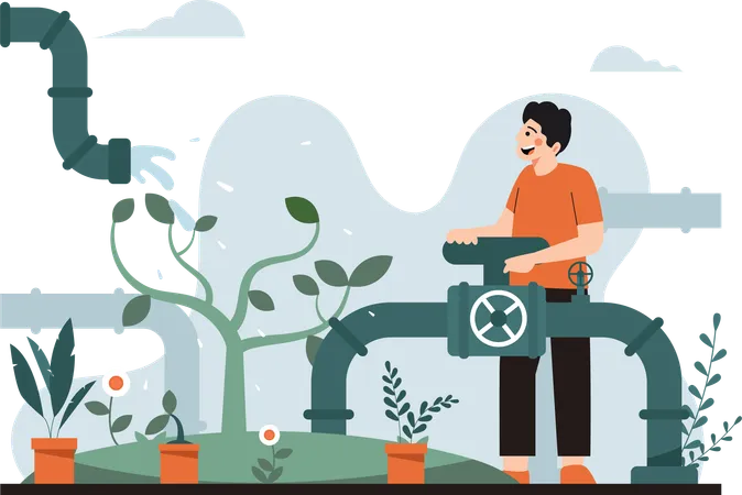 Homem regando plantas  Ilustração