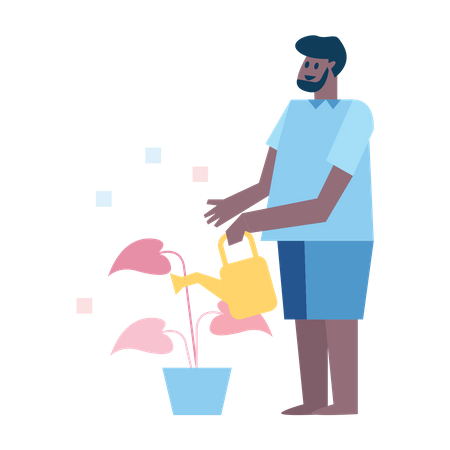 Homem regando plantas  Ilustração