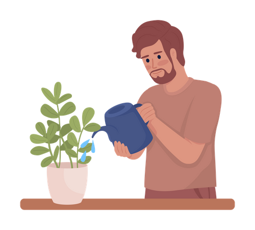 Homem regando plantas de casa  Ilustração