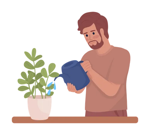 Homem regando plantas de casa  Ilustração