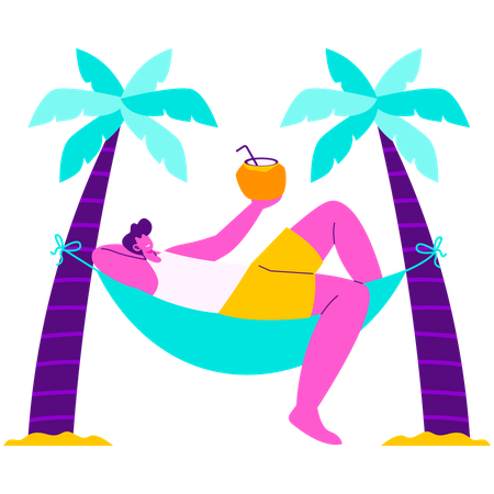 Homem relaxa na rede  Ilustração